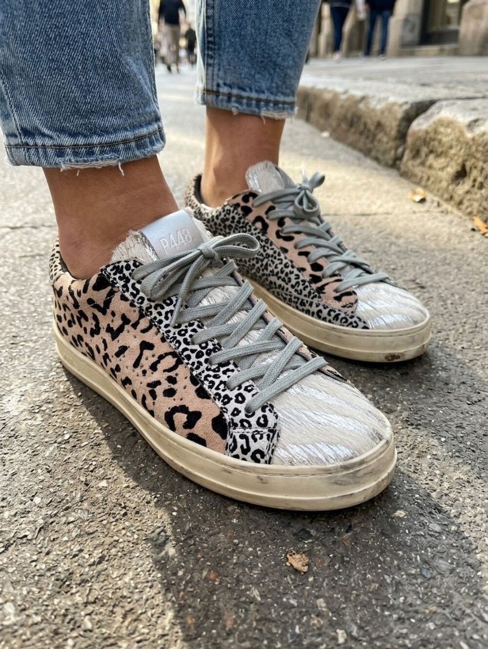 ✨ P448 Mixed Animal Print Calf Hair Sneakers Metallic Size 40, 9 1/2 ✨ Casual
